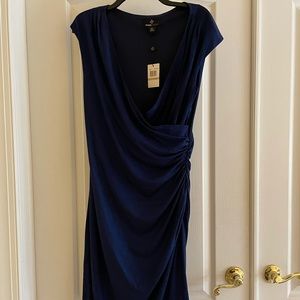 Navy Ronni Nicole Wrap Dress with Ruched Detail